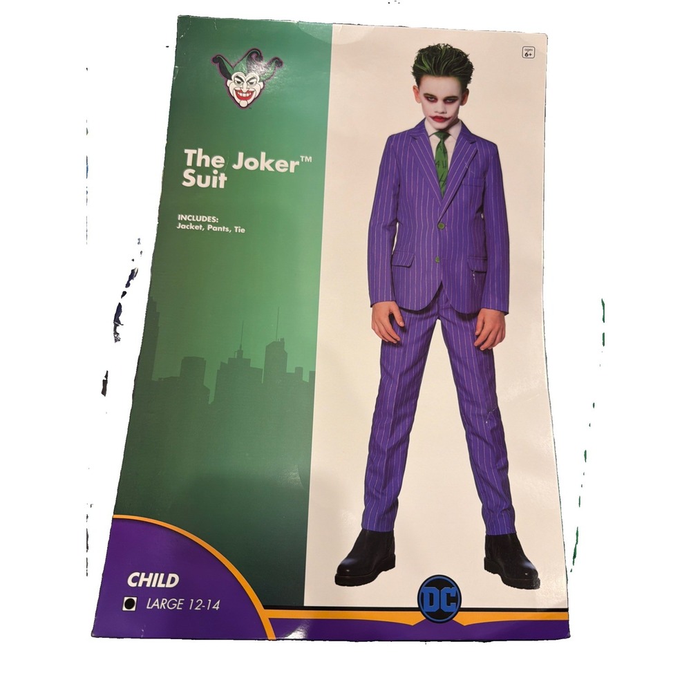 Spirit Halloween Joker X-Large Costume Kids XL 14-16 DC Purple Green Suit